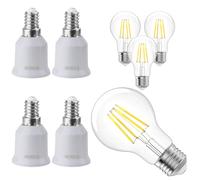 4 sets of 8 pcs E14 to E27 adapters, E27 screw-in bulbs, bayonet to screw-in bulb adapter & conversion socket set, household lighting, 6W LED bulbs, 220V 50Hz, warm light [Energy Efficiency Rating F]