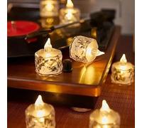 4 Sets of Realistic and Bright Battery-Powered Led Tea Lights Without Flames, Crystal Imitation Candles, Suitable for Festive Decoration, with A Warm Yellow Color.