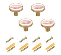 4 sets Round Drawer Cabinet Knobs Handles, Acrylic board Knobs with Screws Pulls Decor for Home Office Dresser Wardrobe Print Rose Golden Sexy Woman Female Lip On White