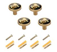 4 sets Round Drawer Cabinet Knobs Handles, Acrylic board Knobs with Screws Pulls Decor for Home Office Dresser Wardrobe Print Glowing Golden Rose on Black