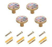 4 sets Round Drawer Cabinet Knobs Handles, Acrylic board Knobs with Screws Pulls Decor for Home Office Dresser Wardrobe Print Set colored Mandala Ethnic Elements