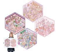 4 Sets Scene Stickers, DIY-Friendly Adorable 3D House Stickers Make Your Own Restaurant, Bread Store, Bookstore and CVS PET Stress Relief for Adults, Kids 3D