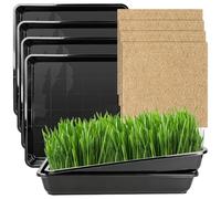 4 Sets Seed Trays for Seedlings Garden without Holes Seedling 30cm Plastic Plant Seedling Trays with Microgreen Grow Mat Microgreens Growing Kit for Mung Beans Wheat Grass Hydroponics Green Alfalfa