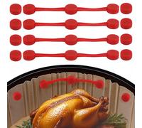 4 Sets Silicone Magnet Buckles for Air Fryer Parchment Paper, Secure Locking Disposable Liners Magnetic Clips Holder for All Iron Air Fryer Accessories, Heat-Resistant & Prevent Paper Burns (Red)