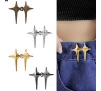 4 Sets Stars Adjustable Star Buttons Clip Adjuster Pant Waist Tightener Waistband Buckles Decorative Reusable No Sew Jean Buttons Pins for Loose Jeans Pants Shirts Clothes (4 Colors)
