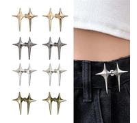 4 Sets Stars Adjustable Star Buttons Clip Waist Pin Adjuster Pant Waist Tightener Metal Clips Decorative Reusable No Sew Jean Buttons Pins for Loose Jeans Pants Shirts Clothes (4 Colors)