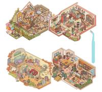 4 Sets Sticker Therapy, Large Sticker Scene for Adults and Kids, Cute Cartoon Scenery Sticker Therapy Store and Home, House Stickers for Girls (C)