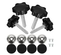 4 Sets Threaded T-Track Knob Kit with Bolt and Washer, Unique Special Shaped Knobs in Black Plastic and Iron, Ergonomic Design for Shop-Built Jigs and Fences, Corrosion Resistant