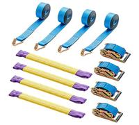 4 Sets Tie Down Straps, 4M Ratchet Straps Heavy Duty, Adjustable Cargo Strap Ratchet Stra s with Hook 5T Loading Capacity Tensioning Belts Wheel traps for Car Transporter/Recovery Vehicle/Trailer