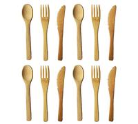 4 Sets Total 12 Pieces Bamboo Utensils Bamboo Tableware Bamboo Cutlery Set Portable Travel Flatware Contains Fork Spoon Knife, for Home Office Picnic Use