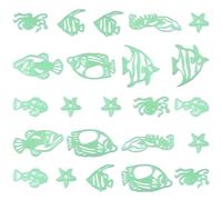 4 Sets Wall Stickers Set Tropical Fish Glow in Dark | Plastic Luminous Decor, Green Tropical Design, Birthday and TV Background Use, Boys Room Accents