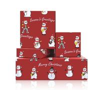 4 Sheet Christmas Snowman Gift Wrapping Paper,Red Snowman Playing Guitar Rock Music Birthday Wrapping Paper Gift Packing Papers Folded Flat for Kids Winter Christmas New Year Gift Wrap,20x28 inch