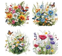 4 Sheet Flower Butterfly Heat Transfer Vinyl Decals Watercolor Various Floral Butterflies Design Iron on Patches Spring Theme Iron on Transfer Sticker for Clothing T-Shirt Pillow Backpack Decoration