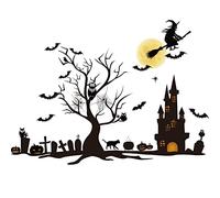 4 Sheet Halloween Window Clings Halloween Glass Decals Bat Witch Spider Pumpkin Removable Wall Decal Halloween Window Stickers Spooky Window Decals for Glass Windows Holiday Wall Stickers for Door