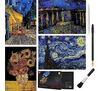 4-Sheet Van Gogh Scratch Art Set, Rainbow Art Boards for Adults & Teens | Classic Artwork Engraving Cards with Sunflowers and Café Terrace at Night for Relaxing Crafts, Home Décor and Desk Display