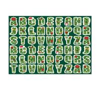 4 Sheets 27.6" x 39.4"Large Christmas Alphabet Wrapping Paper | Green Pine Branch Design with Festive Letters A-Z With Santa Hats And Lights | Perfect for Gift Wrapping, Holiday Decor, Kids Crafts