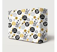 4 Sheets + 4 Gift Tags 18th Birthday Wrapping Paper Age 18 Birthday Gold Black Silver Giftwrap For Male and Female (PA)