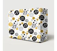4 Sheets + 4 Gift Tags 21st Birthday Wrapping Paper Age 21 Birthday Black Gold Silver Giftwrap For Male and Female (PA)