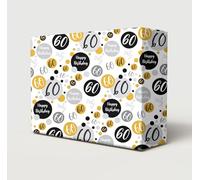 4 Sheets + 4 Gift Tags 60th Birthday Wrapping Paper Age 60 Birthday Black Gold Silver Giftwrap For Male and Female (PA)