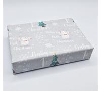 4 Sheets + 4 Gift Tags Baby's 1st Christmas Girl Boy Unisex Silver Wrapping Paper New Baby First Xmas Gift wrap Silver Unisex (PA)