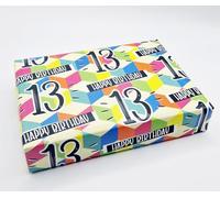4 Sheets 4 Tags 13th Birthday Wrapping Paper Age 13 Multi Coloured FUN CUBES background Unisex Giftwrap for Male and Female (PA)