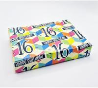 4 Sheets 4 Tags 16th Birthday Wrapping Paper Age 16 Multi Coloured FUN CUBES background Unisex Giftwrap for Male and Female (PA)