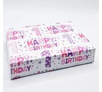 4 Sheets 4 Tags 1st Happy Birthday Pink Lilac Purple Wrapping Paper Age 1 Cute Birthday Giftwrap Female (PA)