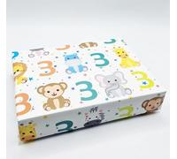4 Sheets 4 Tags 3rd Birthday Boy Girl Unisex Multi Coloured JUNGLE Theme Wrapping Paper Age 3 Cute Fun Attractive Birthday Giftwrap (PA)