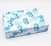 4 Sheets 4 Tags 3rd Birthday Boy Polka Dots Wrapping Paper Age 3 Cute Polka Dots Birthday Giftwrap Male BLUE (PA)