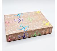 4 Sheets 4 Tags 50th Happy Birthday Celebrate Hooray Multi Colour Brown Unisex Wrapping Paper Age 50 Birthday Male Female Giftwrap (PA)