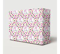 4 Sheets 4 Tags 70th Birthday Pink Gold Black Polka Dots Female Wrapping Paper Age 70 Birthday Ladies Giftwrap (PA)