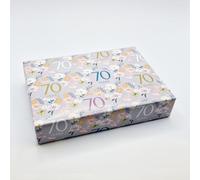 4 Sheets 4 Tags 70th Birthday Silver Grey Elegant Ladies Wrapping Paper Flowers Background 70 Years Female Giftwrap (PA)