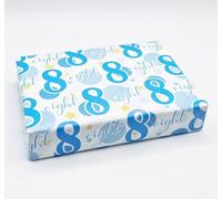 4 Sheets 4 Tags 8th Birthday Boy Polka Dots Wrapping Paper Age 8 Cute Polka Dots Birthday Giftwrap Male BLUE (PA)