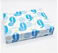 4 Sheets 4 Tags 9th Birthday Boy Polka Dots Wrapping Paper Age 9 Cute Polka Dots Birthday Giftwrap Male BLUE (PA)
