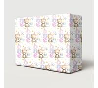 4 Sheets 4 Tags Happy 1st Birthday Girl Age 1 Cute Teddy Cake Balloons Wrapping Paper Age One Female Pink Giftwrap (PA)