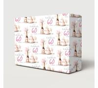 4 Sheets 4 Tags Happy 60th Birthday Wine Champagne Time To Celebrate Wrapping Paper Age 60 Balloons Cake Birthday Female Giftwrap (PA)