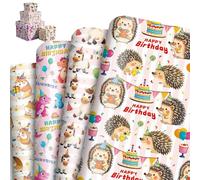 4 Sheets Animal Wrapping Paper, Birthday Wrapping Papers Roll, Colorful Gift Wrap Hamster Hedgehog Dinosaur Horse Gift Wrapping Paper for Christmas Birthday Party Supplies Festive Decoration