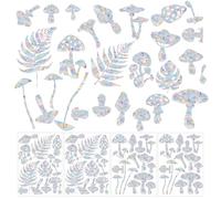 4 Sheets Anti Collision Window Clings, Rainbow Reflection Window Sticker to Prevent Bird Strikes Bird Alert Static Decals Window Strike Prevention Decals (Leaves, Mushroom)