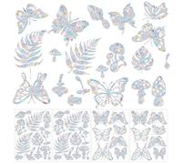 4 Sheets Anti Collision Window Clings, Rainbow Reflection Window Sticker to Prevent Bird Strikes Bird Alert Static Decals Window Strike Prevention Decals (Leaves, Mushroom, Butterfly)