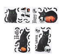 4 Sheets Black Cat Halloween Window Clings, Large Halloween Window Stickers Black Cat Pumpkin Bat Skull Stickers for Party Festival Decoration