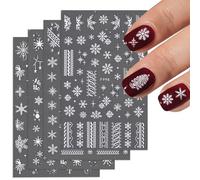 4 Sheets Christmas Nail Art Stickers White Snowflakes Nail Decals Self-Adhesive Manicure Tips DIY Christmas Nail Art Design Nail Decorations for Women Girls