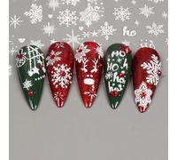 4 Sheets Christmas Snowflake Nail Design Stickers, 5D Stereoscopic Embossed Decals, White with Glitter Finish, Xmas Nail Art Accessories for Women & Girls