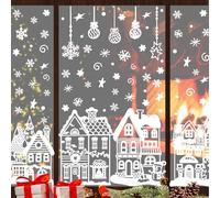 4 Sheets Christmas Village Window Stickers, Double Sided Large 12 x 24 Inch Christmas Window Decorations, Christmas Window Clings Reusable for Home, Cafe, Mall Glass Door, Christmas Decor