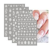 4 Sheets Christmas White Glitter Nail Art Stickers - Self-Adhesive Snowflake Winter Holiday Nail Decals, DIY Manicure Decorations for Christmas Party Women Girls