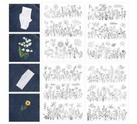 4 Sheets Embroidery Patterns Water Soluble, Stick and Stitch Embroidery Patterns, 12 Pcs Pre-Printed Wildflowers & Flowering Shrubs Designs, Floral Border Hand Sewing DIY Paper for Hand Sewing Lovers