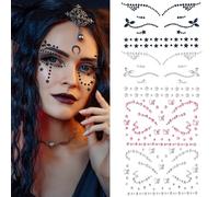 4 Sheets Eyeliner Gems Butterfly Star Eyeliner Eyeshadow Face Jewels 3D Gemstone Makeup Stickers Fairy Witch Devil Glitter Temporary Tattoos Crystal Sticker for Halloween Prank Party Decoration