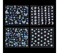 4 Sheets Face Gem Stickers Star Moon Eye Jewels Butterfly Makeup Gems Small Body Forehead Jewels Adhesive Nail Art Pearls 4 Style Rhinestone Tattoos
