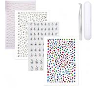 4 Sheets Face Gems Colorful Face Stickers Self Adhesive Face Rhinestones with Tweezers for Festivals Party Face Eye Arm Body Nail Forehead Decoration Crafts DIY