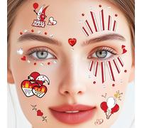 4 Sheets Face Tattoo Carnival Cologne Costume Women Men Glitter Face Stickers Adhesive Tattoos Cologne Alaaf Red White Heart Glitter Stones Tattoos Adults Children Fancy Dress Makeup Accessories