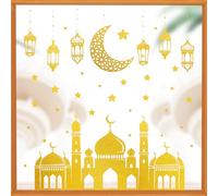 4 Sheets Gold Glitter Eid Mubarak Window Stickers Ramadan Kareem Window Clings for Glass Window Decorations